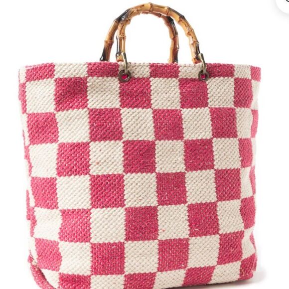 Myra classic Cottage Checker Tote in Pink - Picture 7 of 9